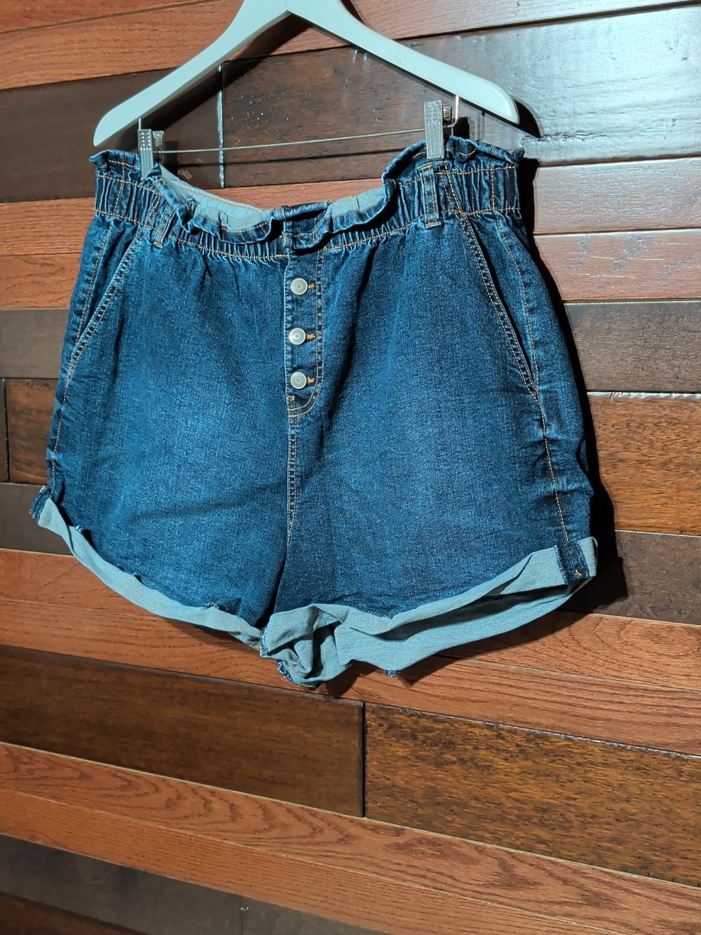 No Boundaries Dark Blue Denim Paperbag Waist Shorts - Picture 5 of 10